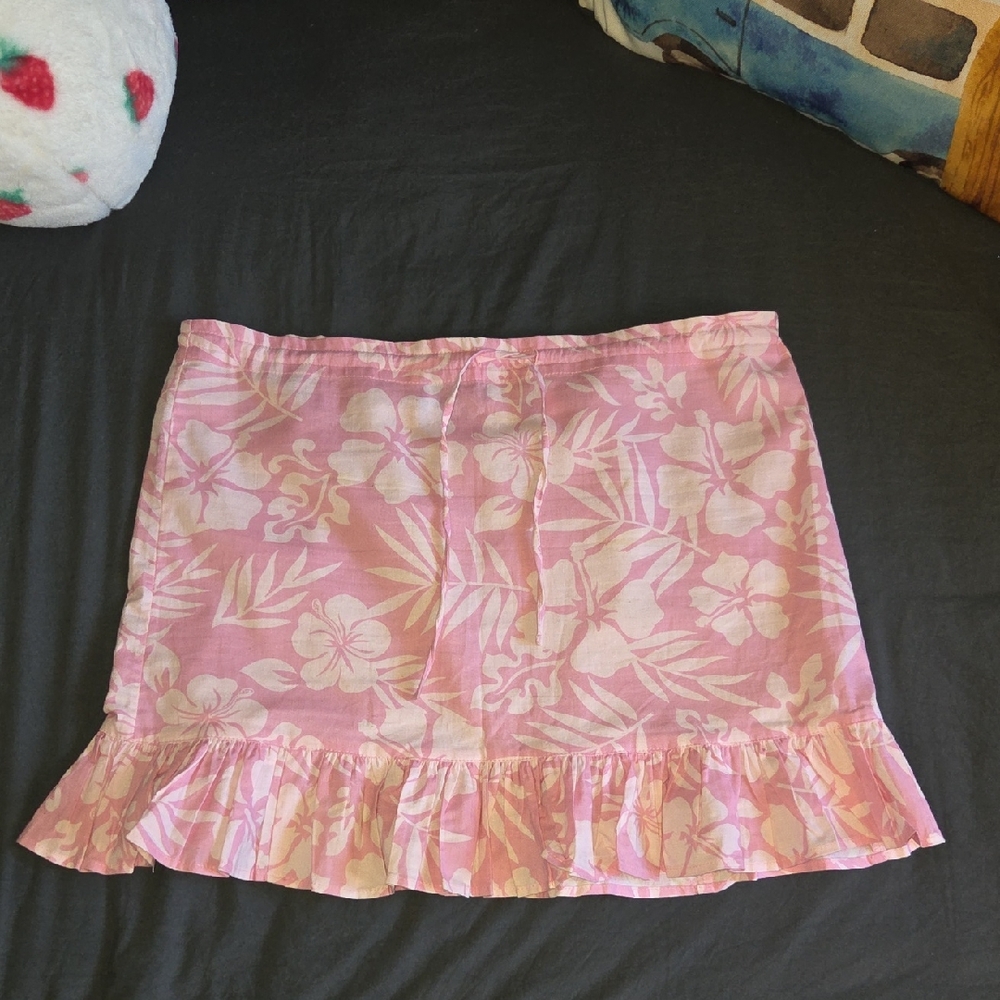 Pink Floral Ruffle Mini Skirt 💚🩵🩷